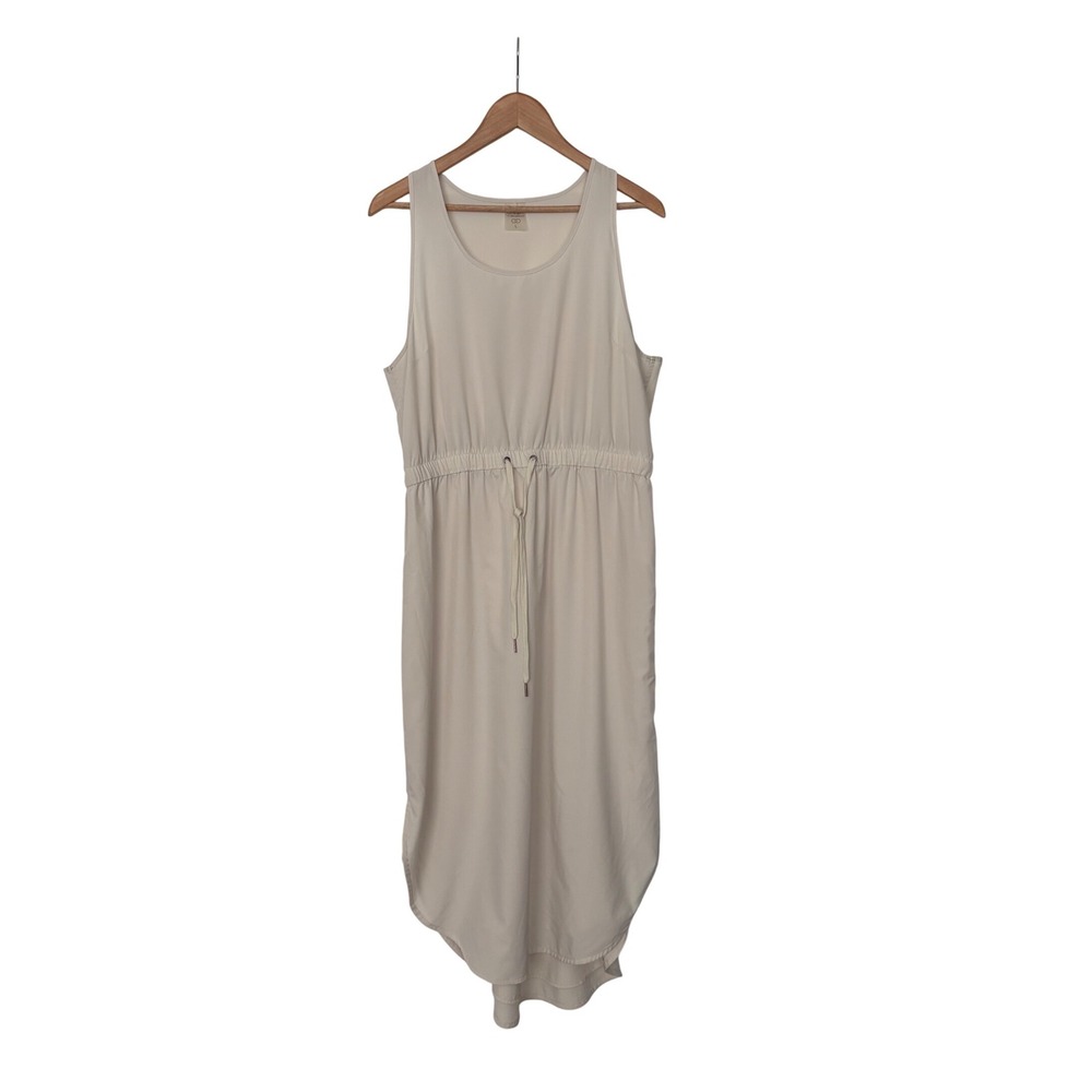 CALIA Lightweight Lined Gorpcore Beige Sleeveless Drawstring Waist Midi Dress L